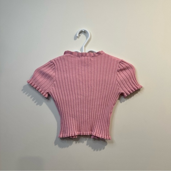 Active USA | women's small short sleeve ruffle trim crop-top in baby pink - Picture 3 of 6